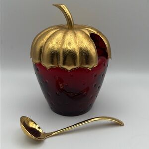 🍓Vintage Avon Strawberry Jam Jar | Ruby Red Glass and Brass | Empty Collectible